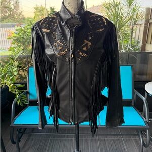 Vintage U.S. Made.co Black Leather Fringe Jacket size medium